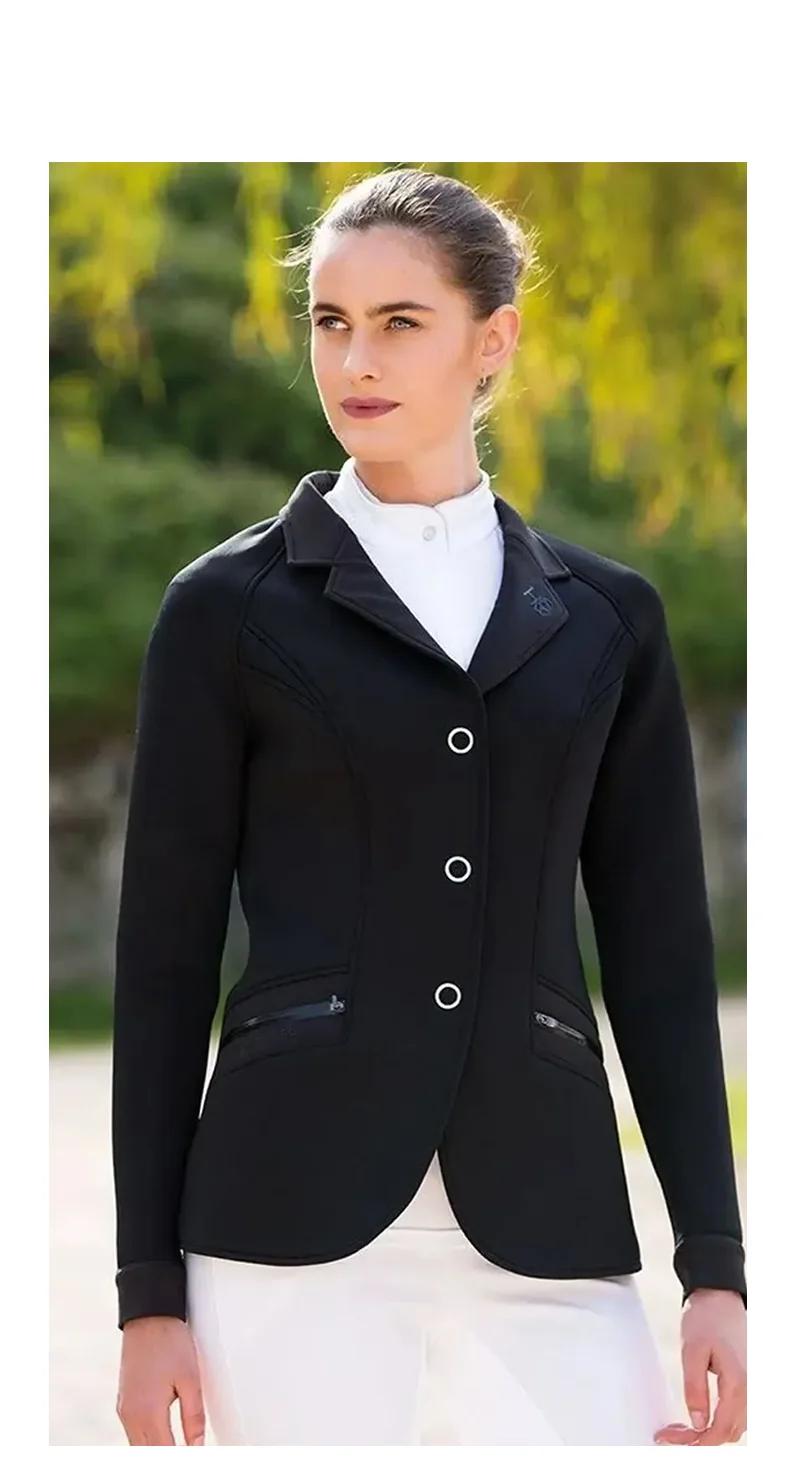 Women horse riding suit competion jacket breathable fabric black tops equestrian equipments for female riders